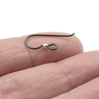 Hackberry Creek matte black niobium earring hooks with sterling silver bead, 20 gauge, 8x20mm, hypoallergenic for sensitive ears.