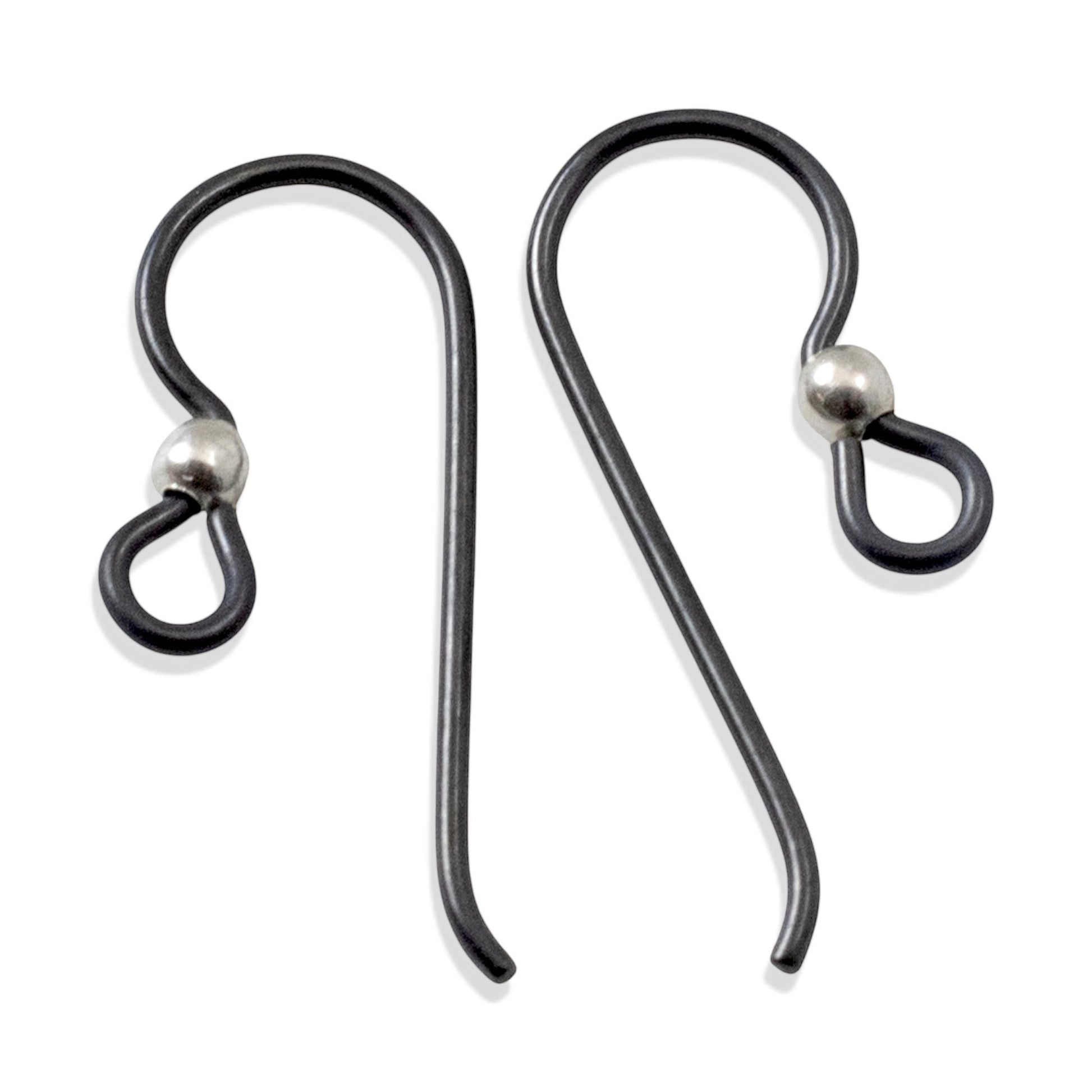 Hackberry Creek matte black niobium earring hooks with sterling silver bead, hypoallergenic findings for sensitive ears, 10-pack.
