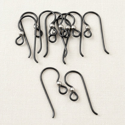 Hackberry Creek matte black niobium earring hooks with sterling silver bead, hypoallergenic findings for sensitive ears, 10-pack.