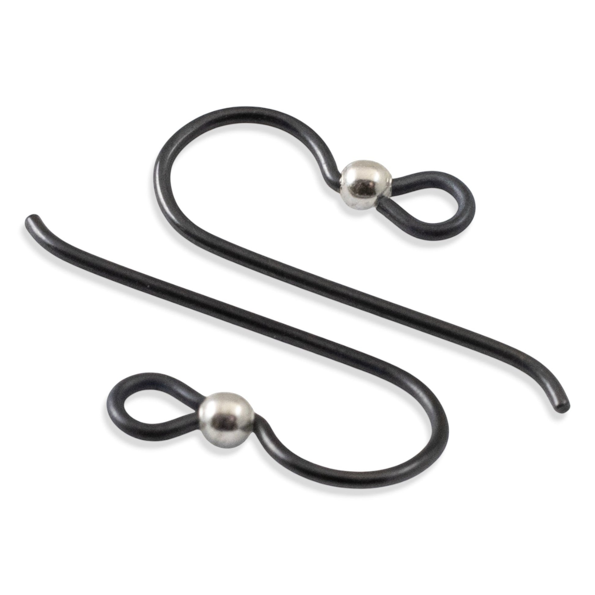 Hackberry Creek matte black niobium earring hooks with sterling silver bead, hypoallergenic findings for sensitive ears, 4 pack.