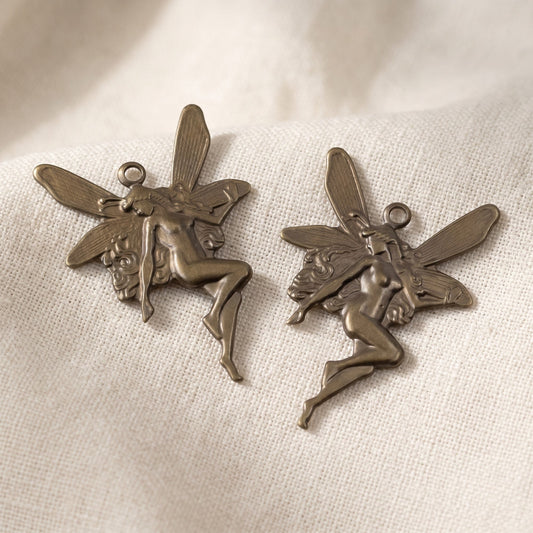 Hackberry Creek antiqued brass Art Nouveau fairy charms with dimensional concave design for whimsical jewelry making