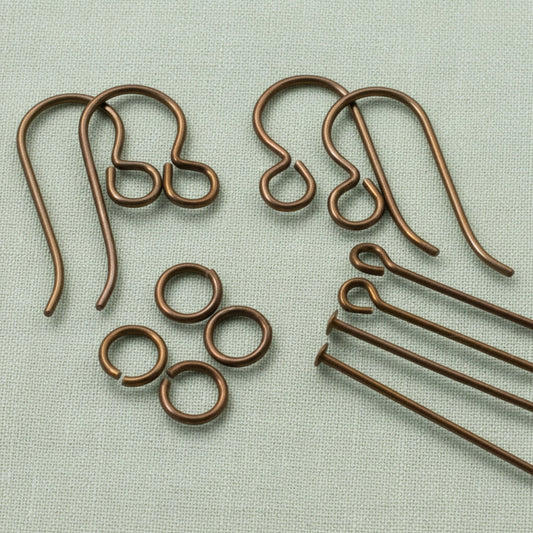 Hackberry Creek bronze niobium earring kit with 4 ear wires, 4 jump rings, 2 head pins, and 2 eye pins for sensitive ears.