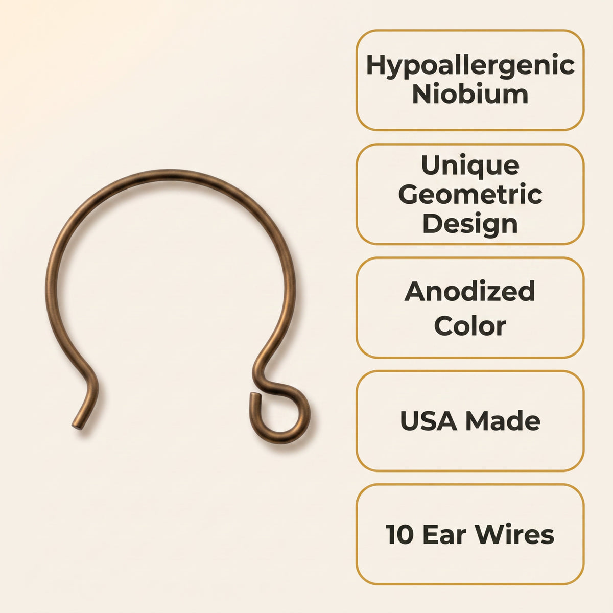 Hackberry Creek bronze niobium circle hoop ear wire with a 15mm geometric design for hypoallergenic jewelry making