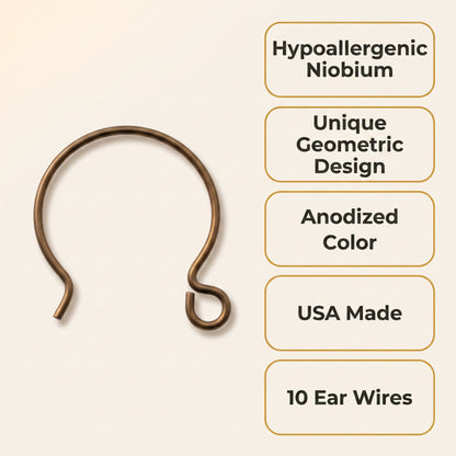 Hackberry Creek bronze niobium circle hoop ear wire with a 15mm geometric design for hypoallergenic jewelry making