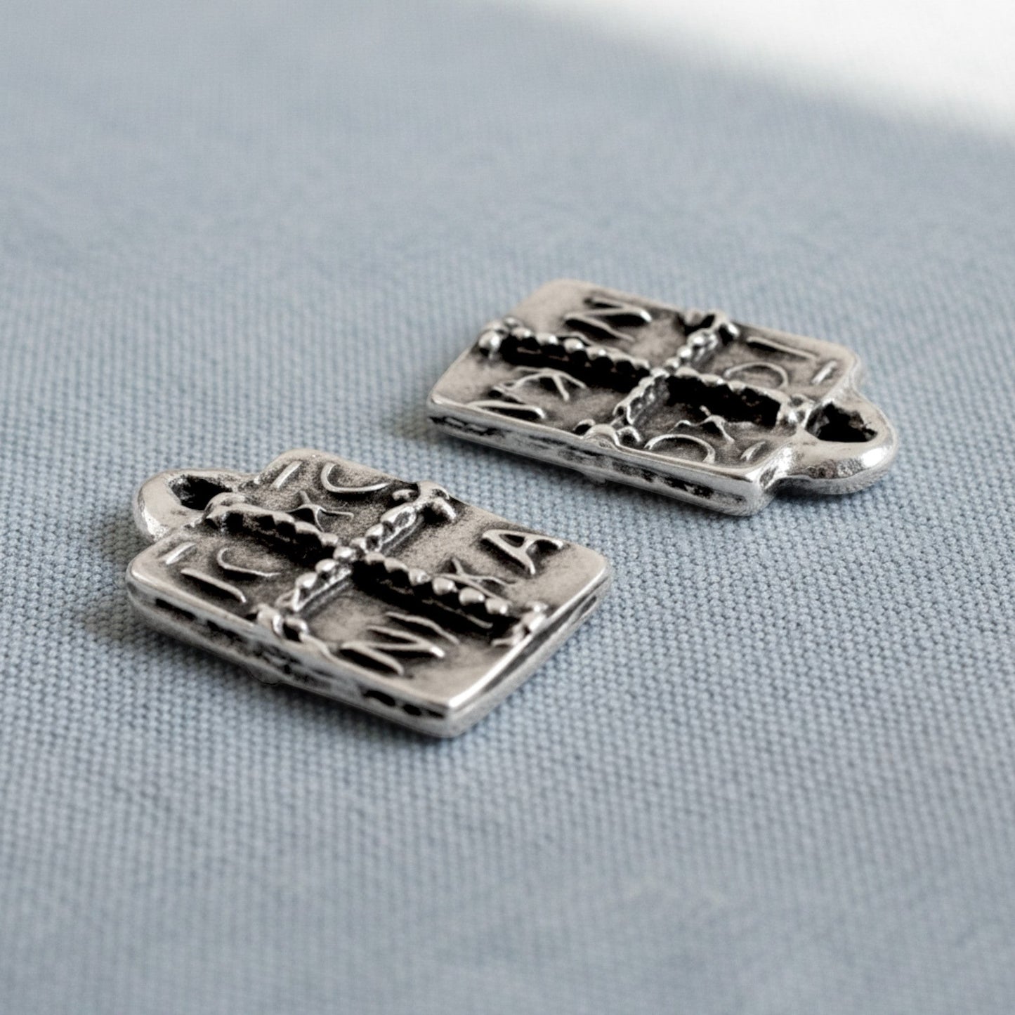 Hackberry Creek antique silver plated Byzantine cross pendant with IC XC NI KA inscription, 2-pack.