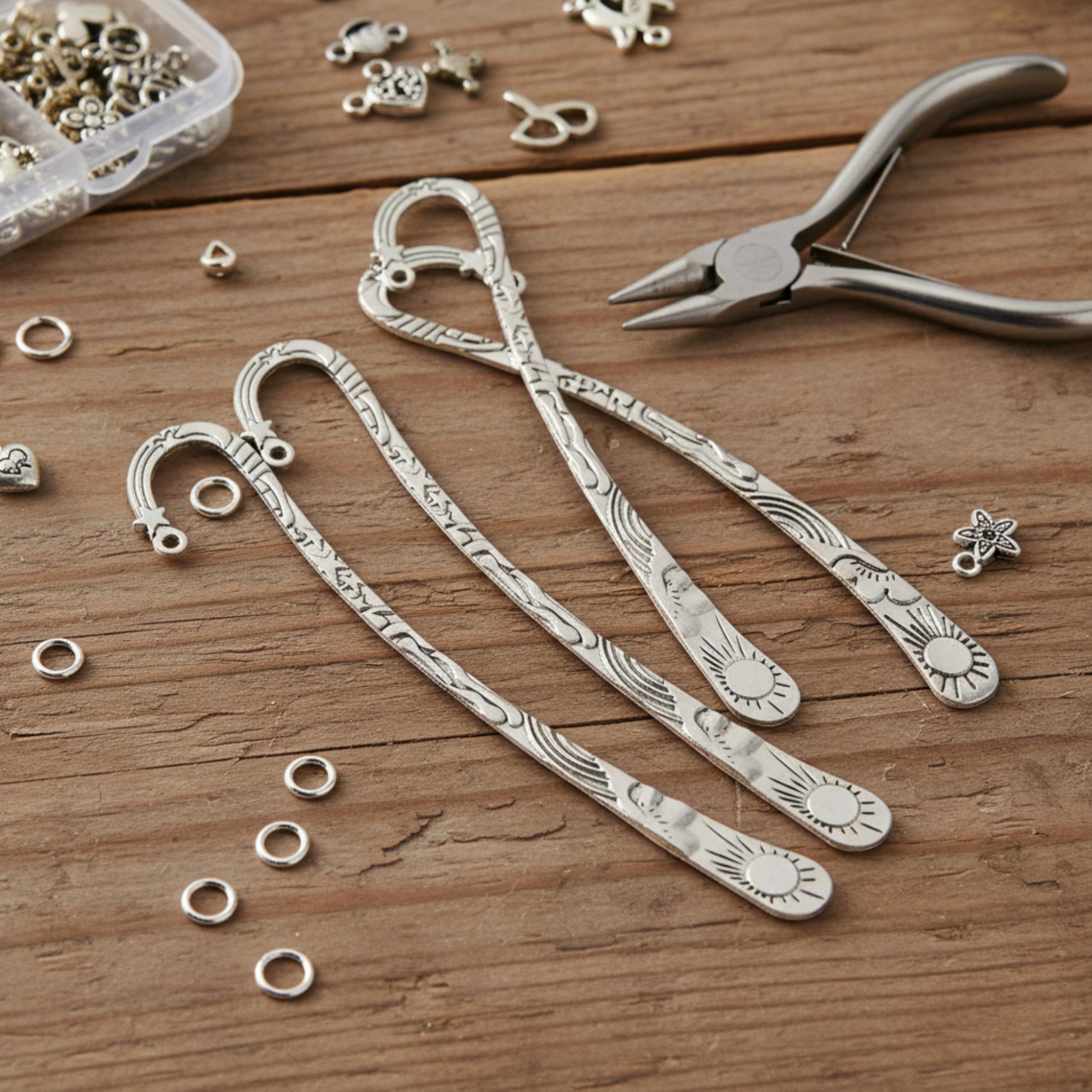 Hackberry Creek antique silver metal bookmarks with celestial star and sun designs for DIY craft projects