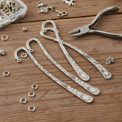 Hackberry Creek antique silver metal bookmarks with celestial star and sun designs for DIY craft projects