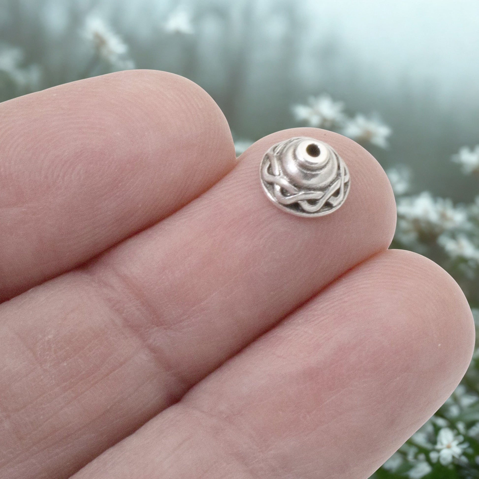 Hackberry Creek antique silver plated pewter Celtic braid motif bead cap, 8.3mm x 5.3mm, for jewelry making.