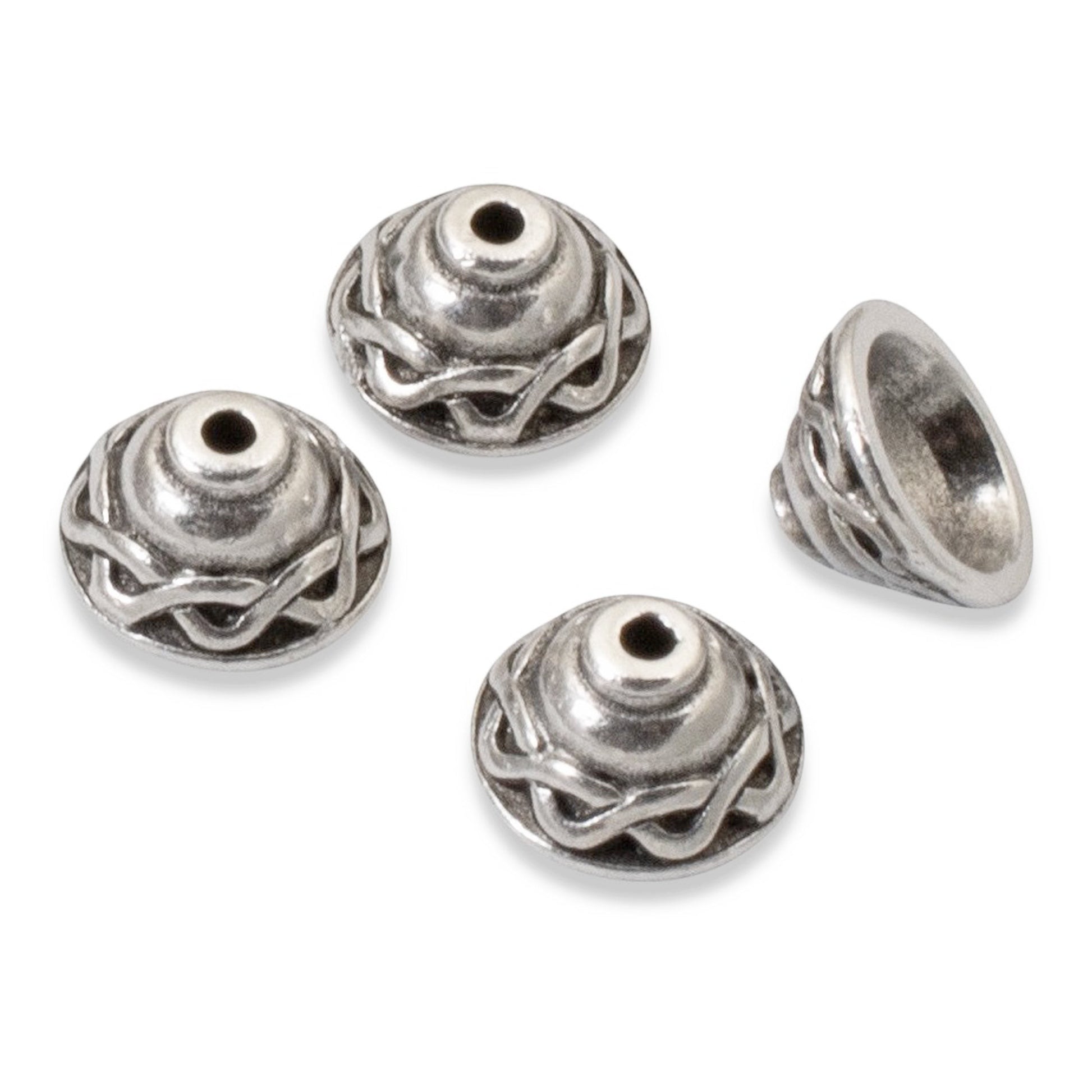 Hackberry Creek antique silver plated pewter Celtic bead caps with intricate braid motif, 4-pack.