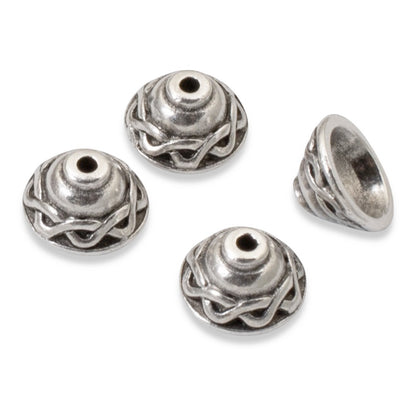 Hackberry Creek antique silver plated pewter Celtic bead caps with intricate braid motif, 4-pack.