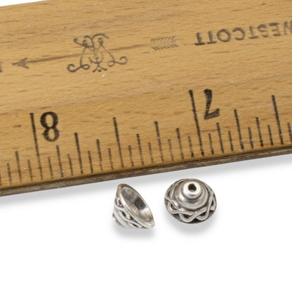 Hackberry Creek antique silver plated pewter Celtic braid motif bead caps, 4-pack. Detailed design.
