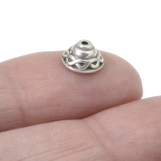 Hackberry Creek antique silver plated pewter Celtic braid bead cap, 8.3mm x 5.3mm, for jewelry making.