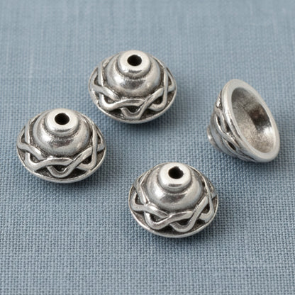 Hackberry Creek antique silver plated pewter Celtic braid motif bead caps, 4-pack, 8.3mm x 5.3mm, for jewelry making.