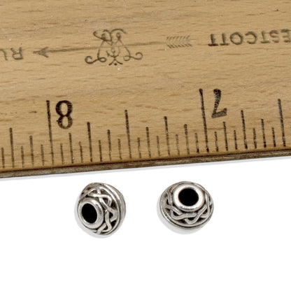 Hackberry Creek antique silver Celtic rope pattern rondelle beads with 3mm large hole for leather cord jewelry.