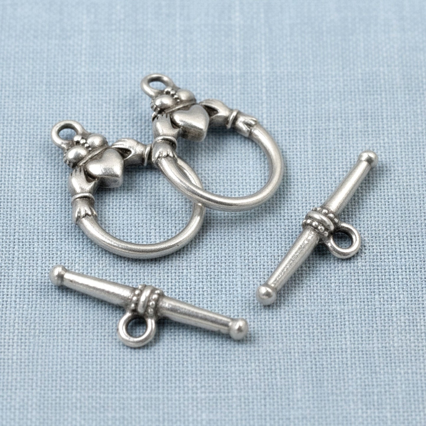 Hackberry Creek antique silver Claddagh toggle clasp sets for jewelry making. Pewter with fine silver plating.