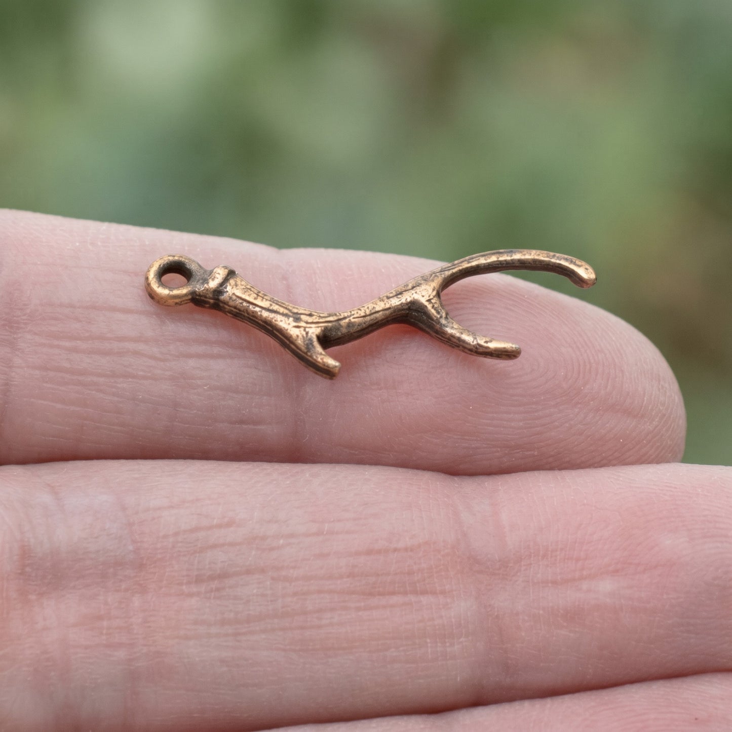 Hackberry Creek antique copper antler charm made of lead-free pewter for artisan jewelry making.