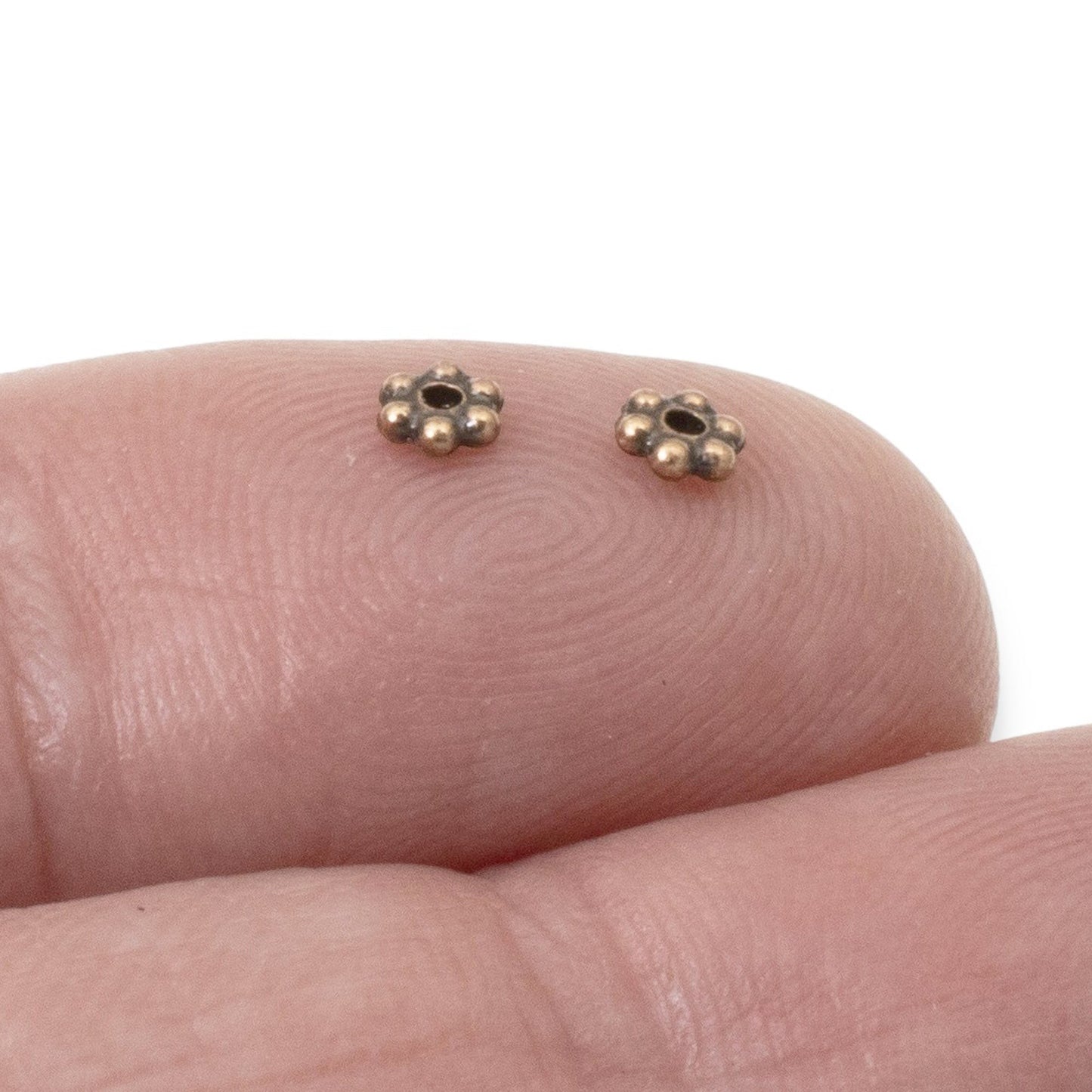 Hackberry Creek Antique copper 3mm daisy spacer beads with TierraCast design, 500 bulk pack.