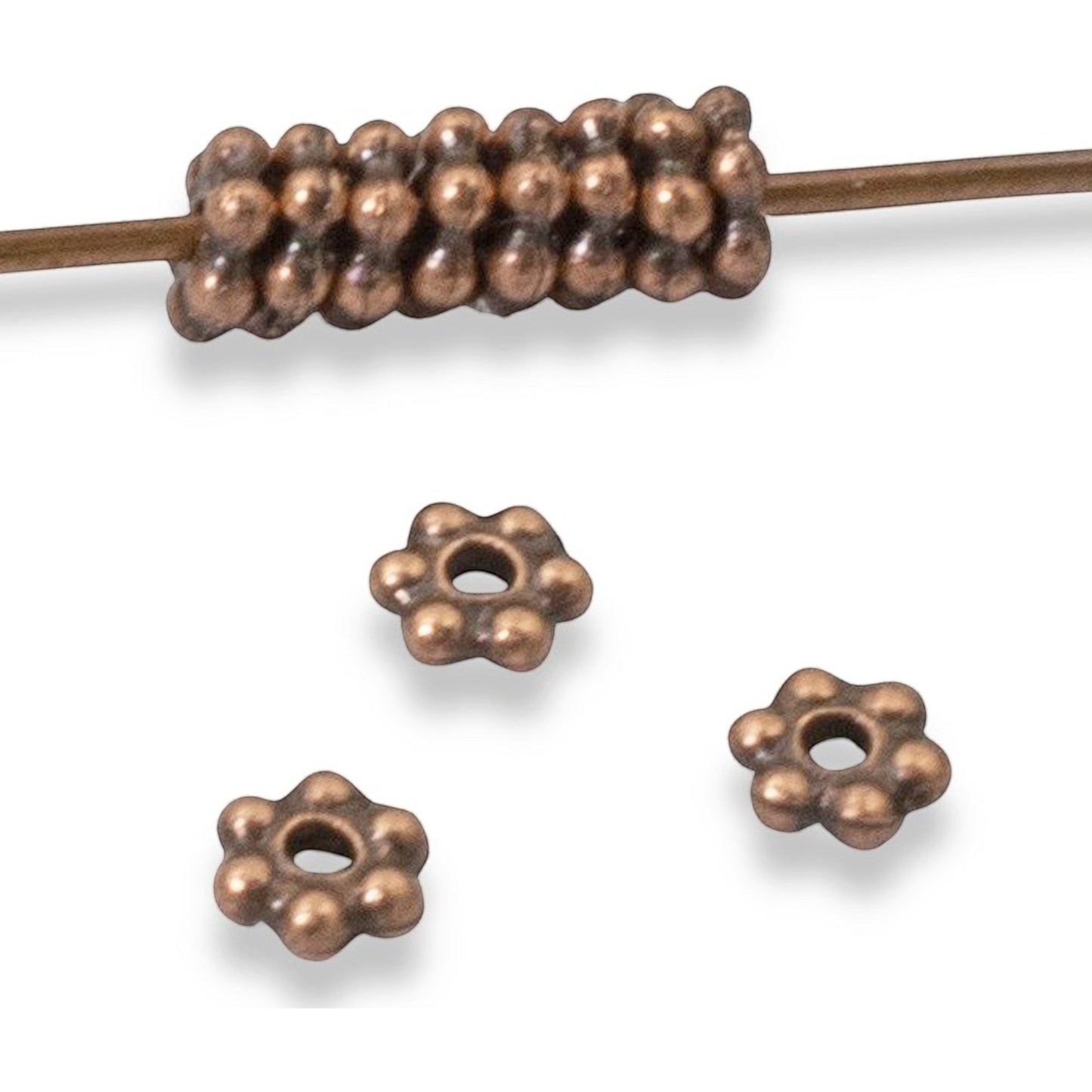 Hackberry Creek antique copper 3mm daisy spacer beads, 500 bulk pack, pewter with antique copper plating, TierraCast Design.