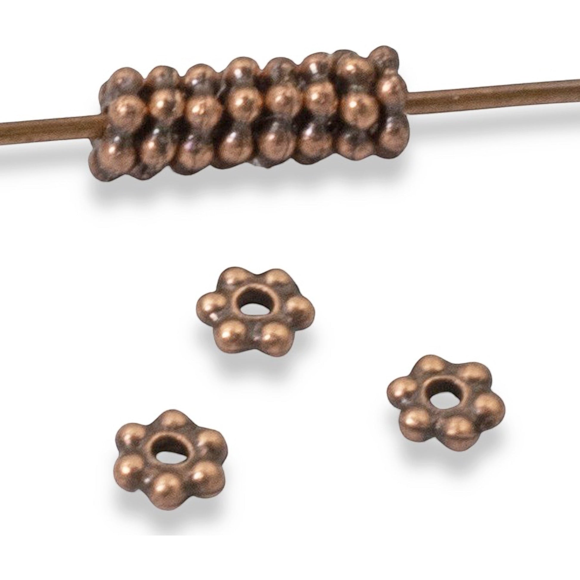 Hackberry Creek antique copper 3mm daisy spacer beads, 500 bulk pack, pewter with antique copper plating, TierraCast Design.