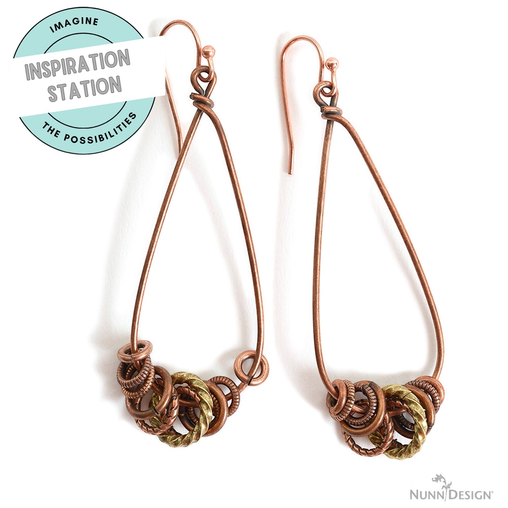 Hackberry Creek large copper teardrop earring frames with brass and copper ring accents for DIY jewelry making.