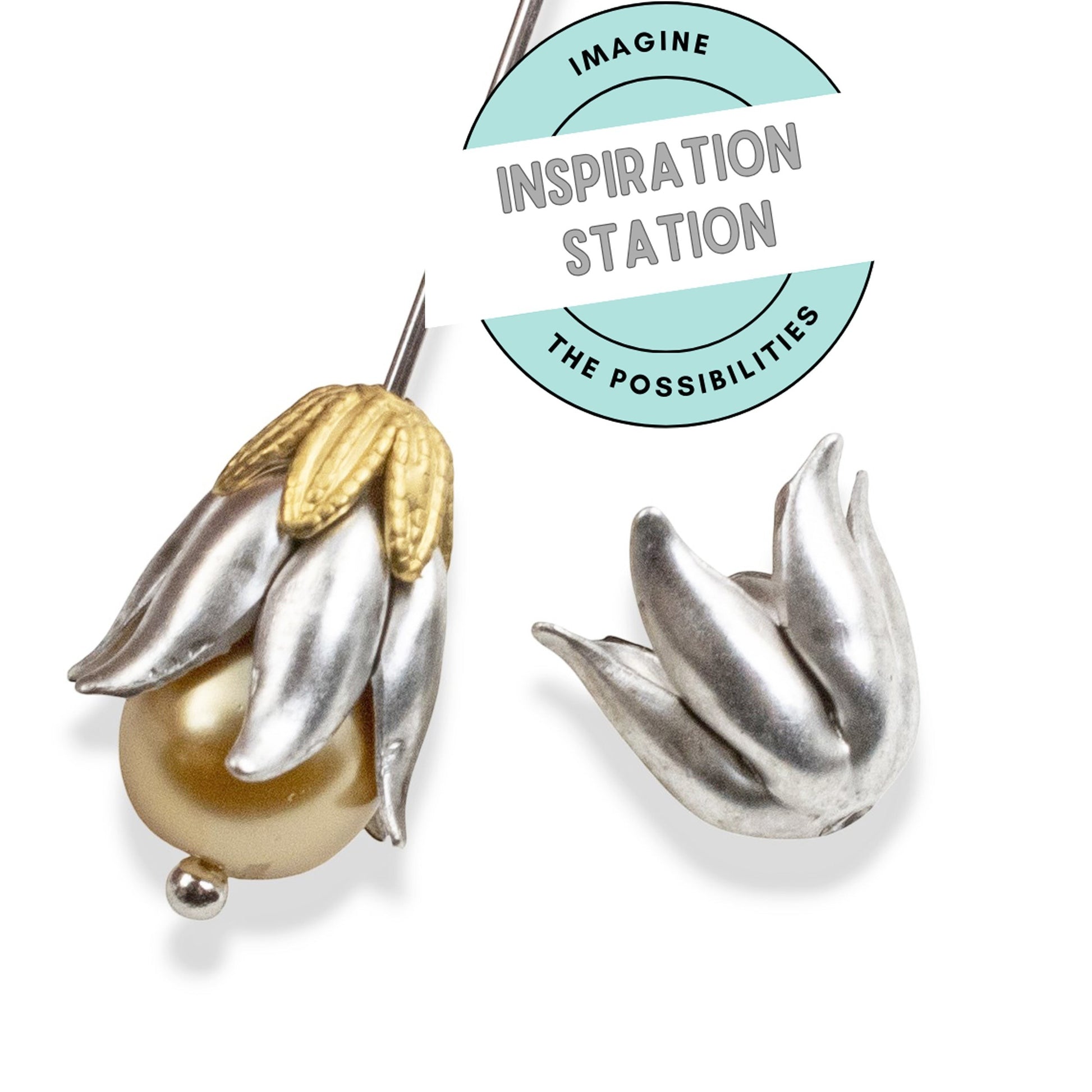 Hackberry Creek antique silver-plated pewter curled petal bead caps for 8mm beads with a sculptural floral design