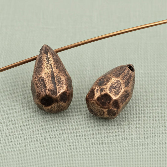 Hackberry Creek faceted drop beads in antique copper-plated pewter for jewelry making