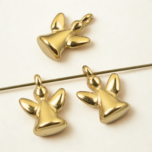 Hackberry Creek 24K gold-plated 3D guardian angel charms for jewelry making on a white background.
