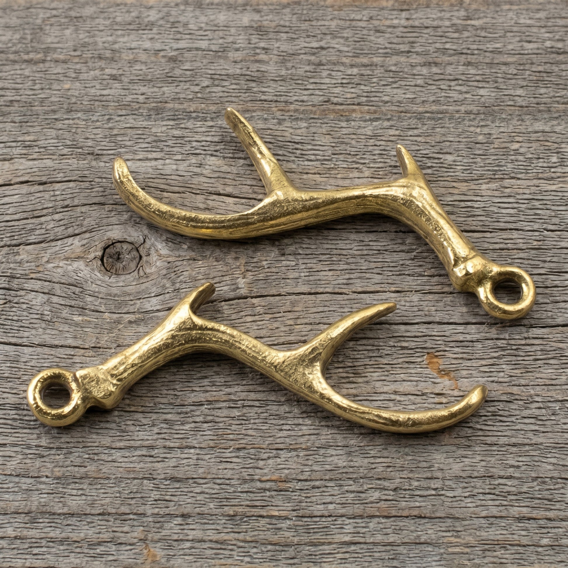 Hackberry Creek Nunn Design antique gold plated pewter antler charms for artisan jewelry making.
