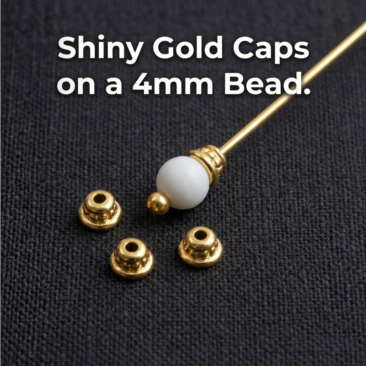 Hackberry Creek 24K gold-plated pewter beaded bead caps shown with a white pearl on a gold headpin