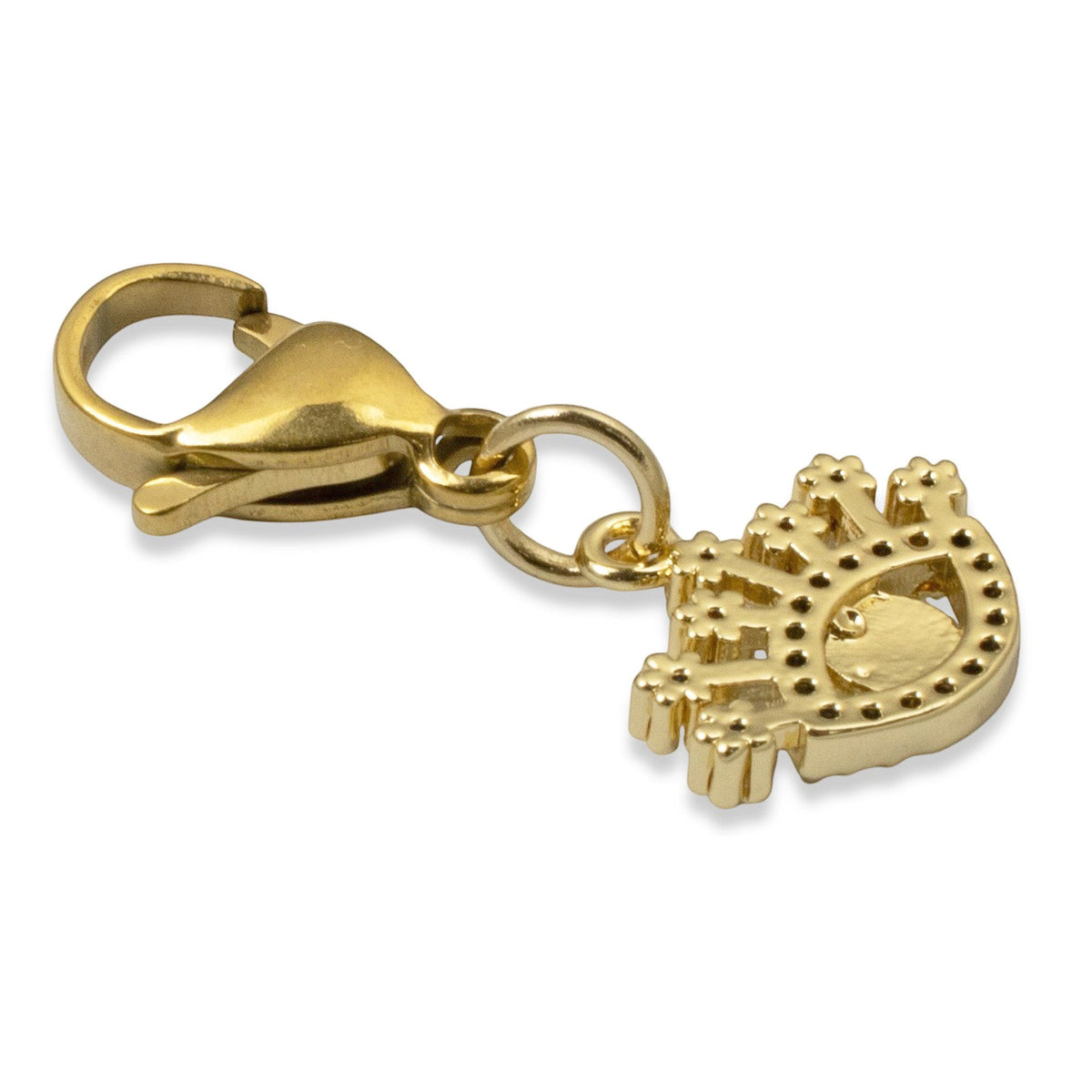 Hackberry Creek gold evil eye charm with lobster clasp and cubic zirconia accents for necklaces or bracelets