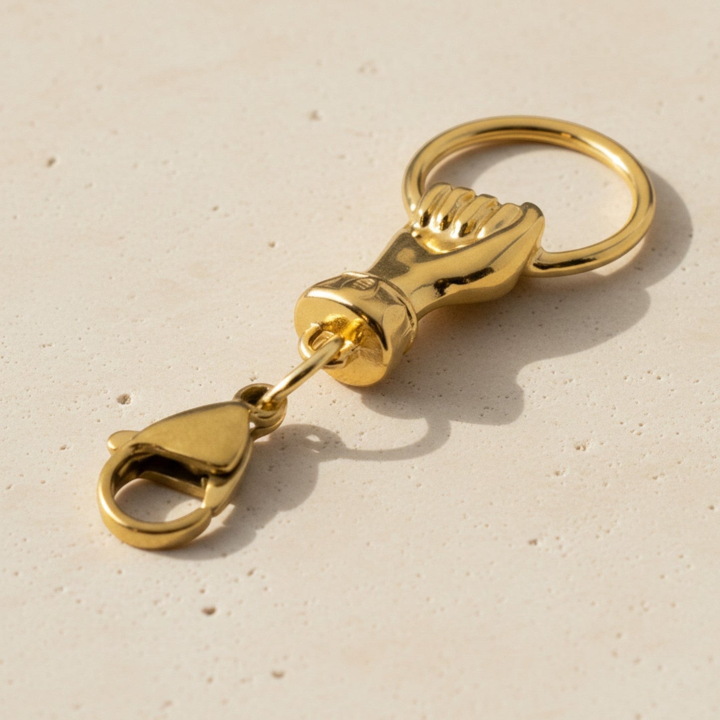 Hackberry Creek 24K gold plated hand charm with ring clip-on holder, boho necklace accent.