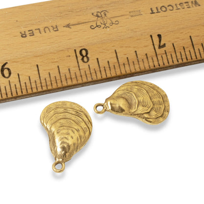 Hackberry Creek set of two 24k gold plated oyster shell charms with antiqued finish for coastal jewelry making