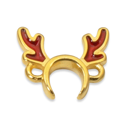 Hackberry Creek 24k gold-plated reindeer antler jewelry connector with red enamel detail for Christmas crafting