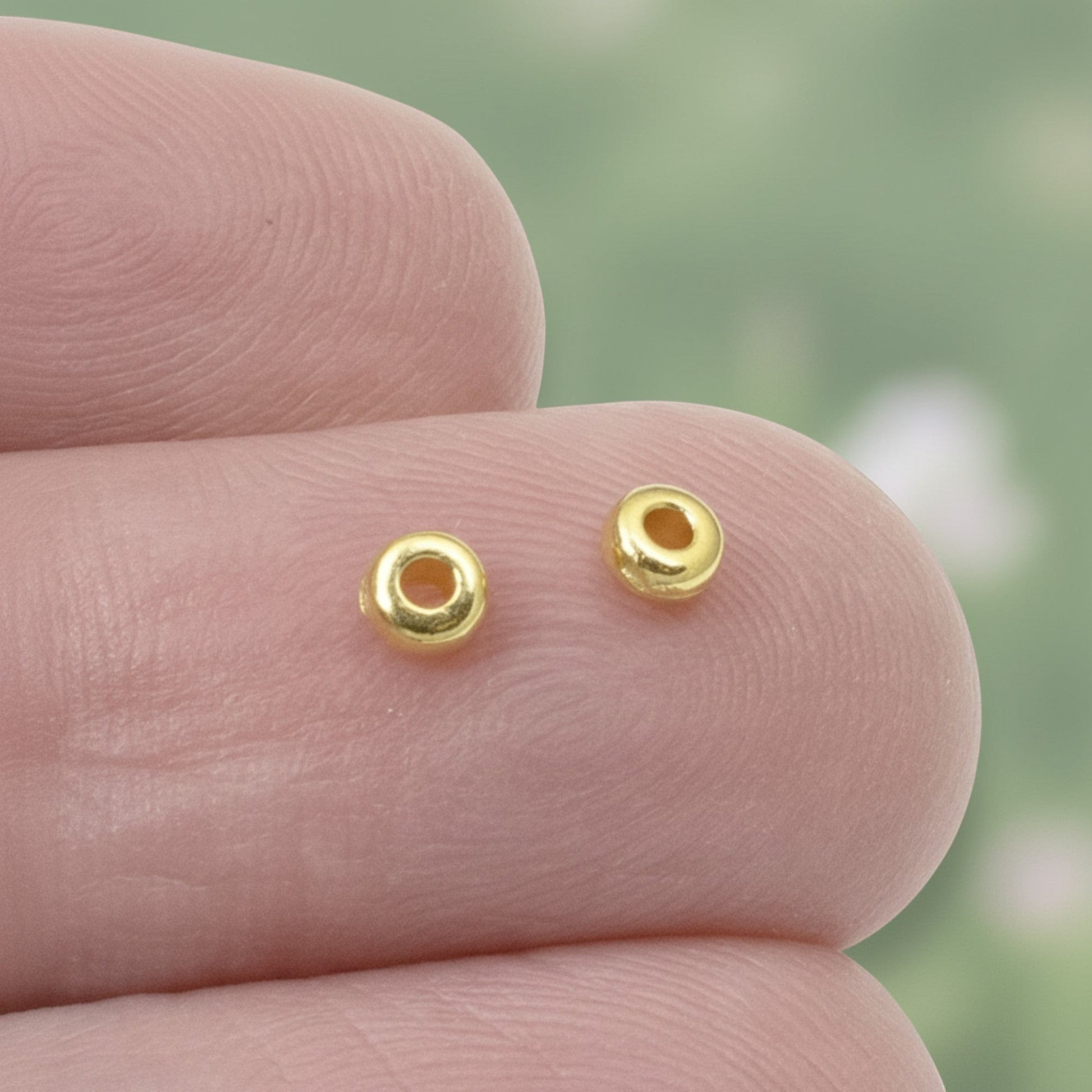 Hackberry Creek gold heishi disc spacer beads, 3mm, 24K plated pewter, smooth finish, jewelry making.