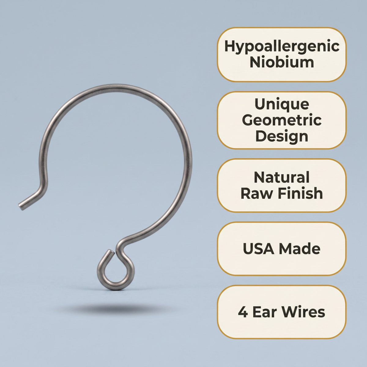 Hackberry Creek gray niobium circle hoop ear wires with a natural raw finish and hypoallergenic design for jewelry.