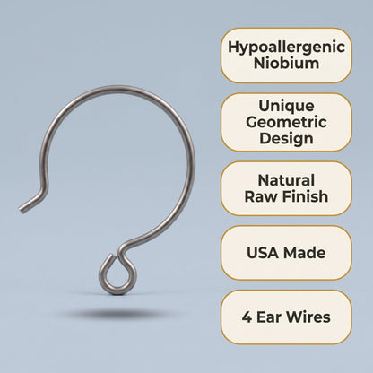 Hackberry Creek gray niobium circle hoop ear wires with a natural raw finish and hypoallergenic design for jewelry.