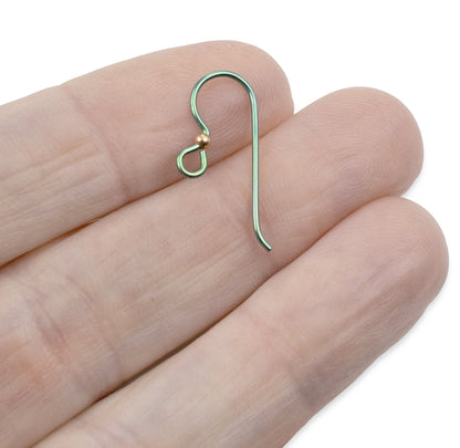Hackberry Creek bright emerald green niobium ear wires with copper accent bead, hypoallergenic and nickel-free.