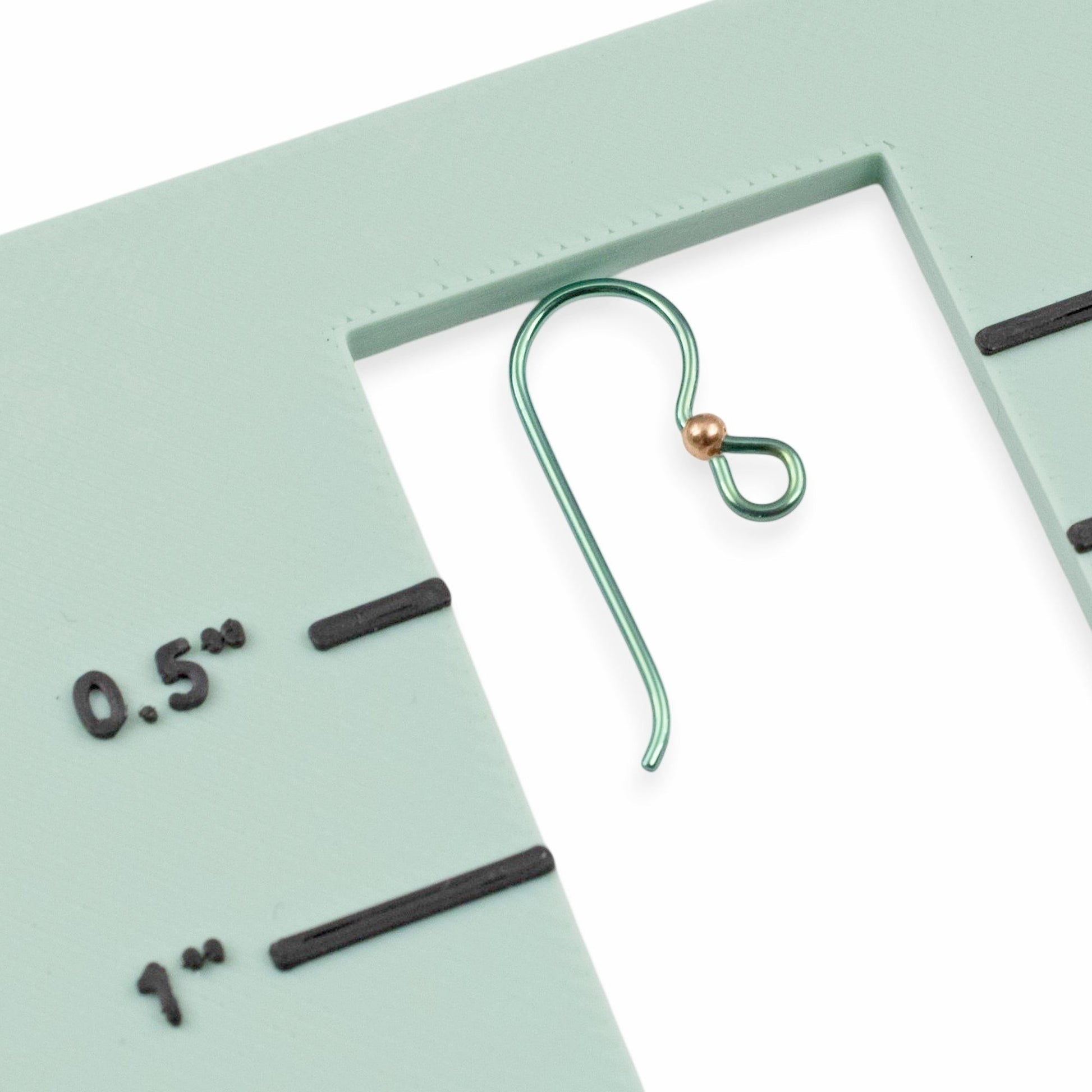Hackberry Creek bright emerald green niobium ear wires with copper accent bead, 20 gauge, hypoallergenic, USA made.