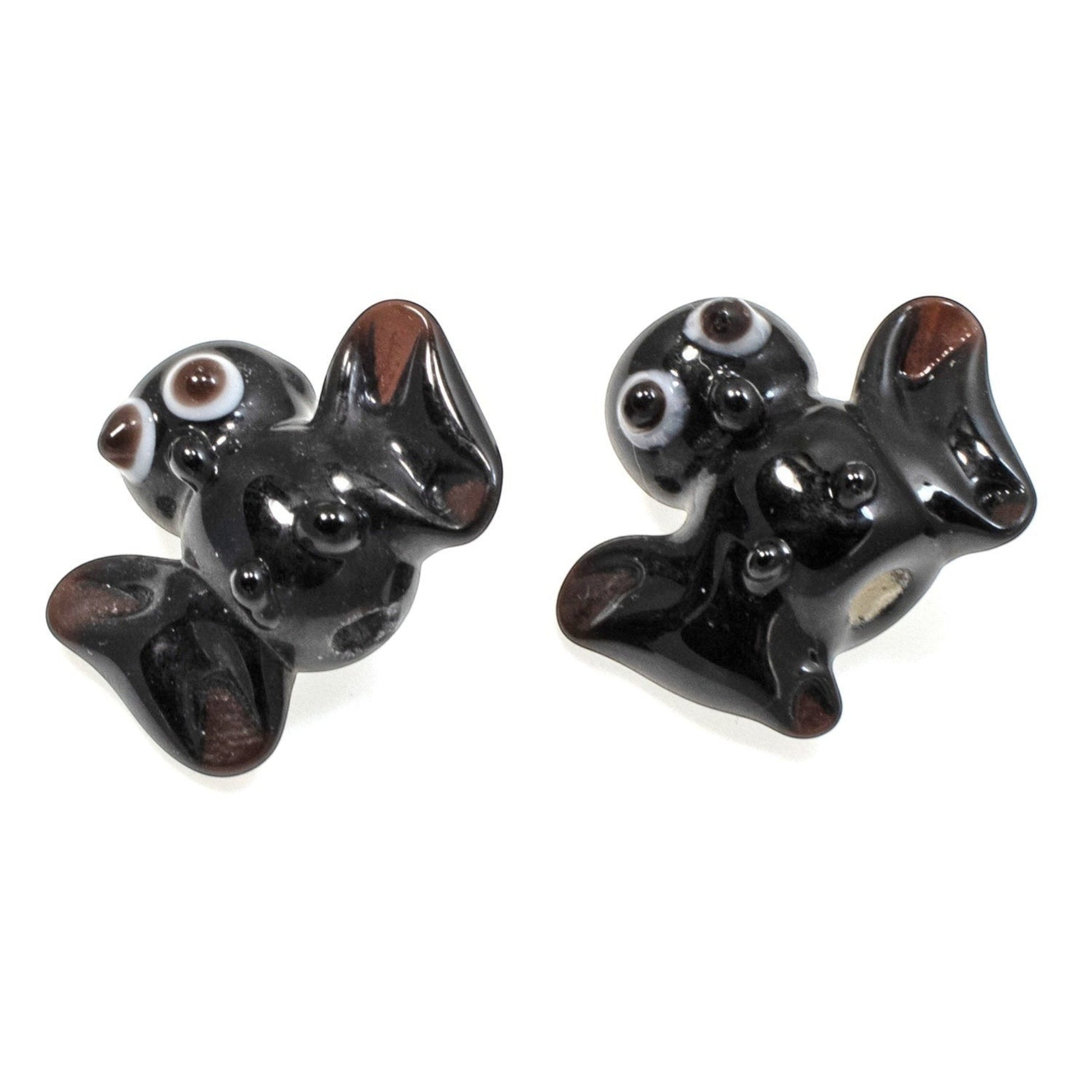 Hackberry Creek handmade lampwork glass bat beads in black with detailed white and brown eyes for gothic jewelry