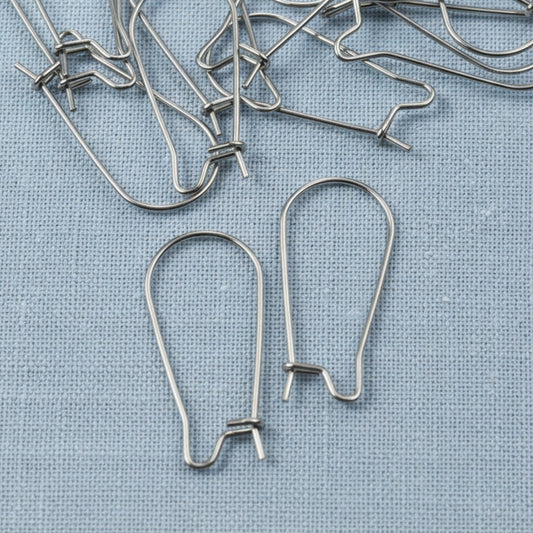 Hackberry Creek 25mm stainless steel kidney ear wires with safety hook closure, 21 gauge. Pack of 50.