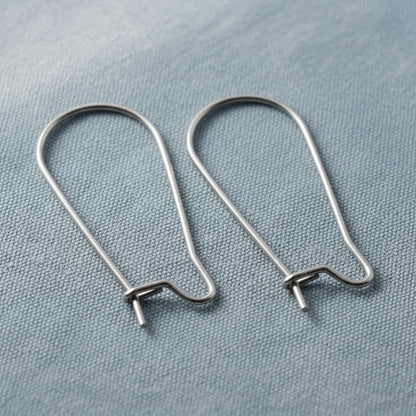 Hackberry Creek 25mm stainless steel kidney ear wires with safety hook closure, 21 gauge wire.