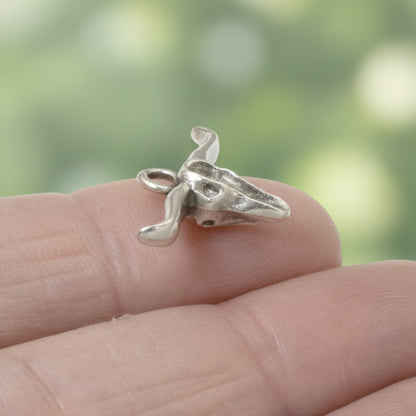 Hackberry Creek silver longhorn steer skull charm with antique oxidized finish for southwestern jewelry making.