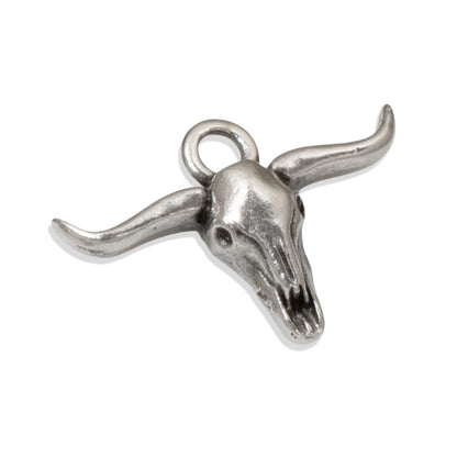 Hackberry Creek antique silver longhorn steer skull charm for southwestern boho jewelry making