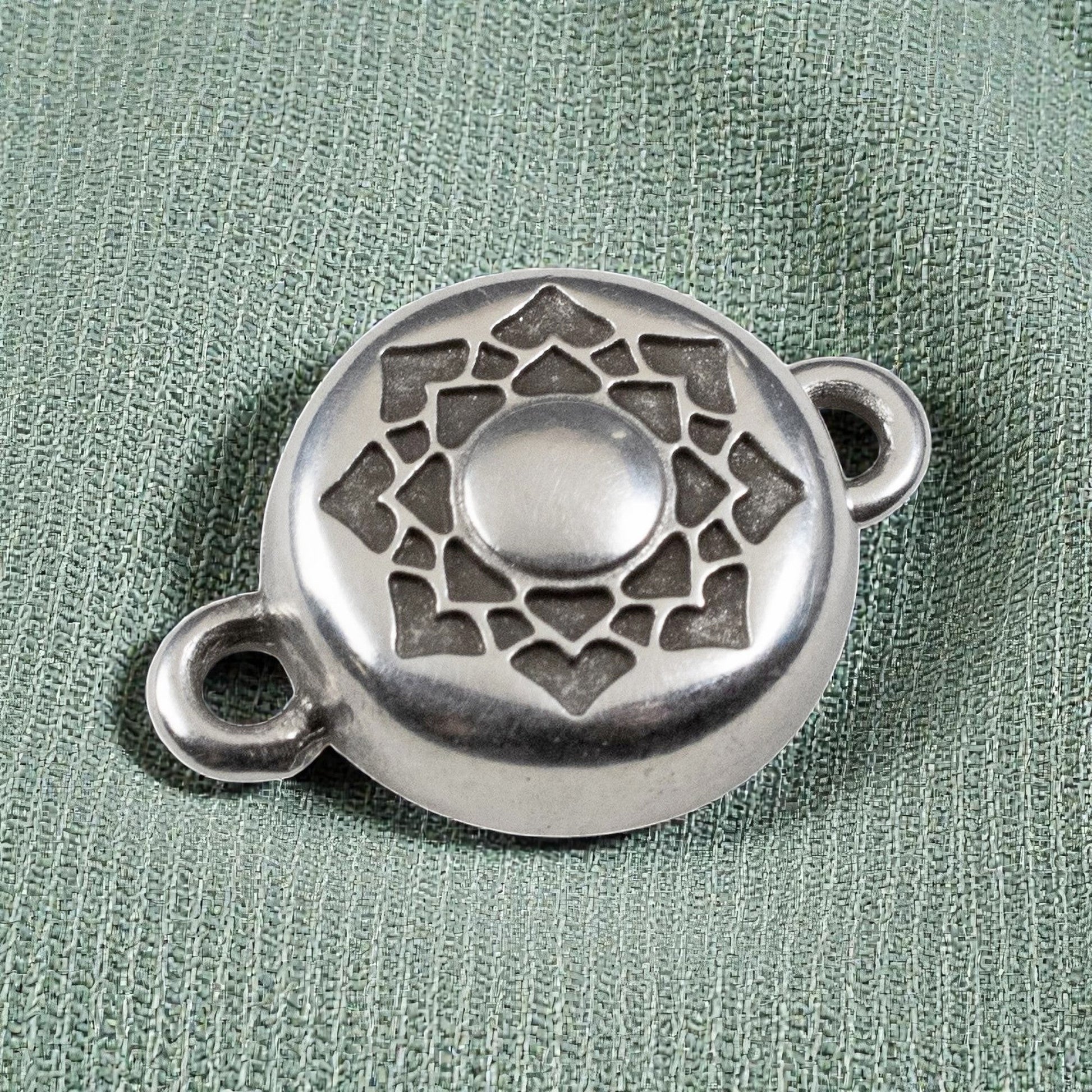 Hackberry Creek lotus flower magnetic jewelry clasp in antique silver finish with a secure cup-and-dome design.