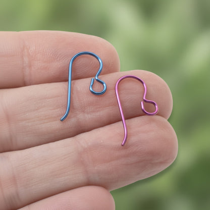 Hackberry Creek Niobium colorful ear wires in blue and pink, hypoallergenic for sensitive ears.