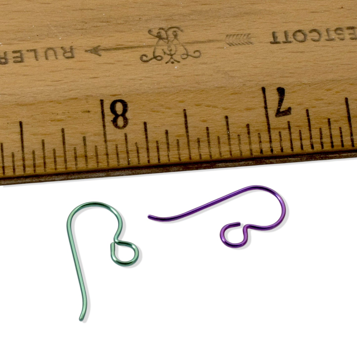 Hackberry Creek Niobium colorful earring hooks in green and purple, hypoallergenic for sensitive ears.