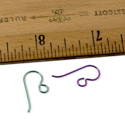 Hackberry Creek Niobium colorful earring hooks in green and purple, hypoallergenic for sensitive ears.