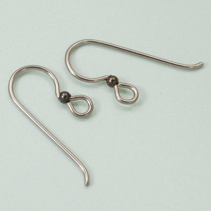 Hackberry Creek hypoallergenic steel gray niobium earring hooks with black bead accent, 20 gauge wire, 8mm x 23mm