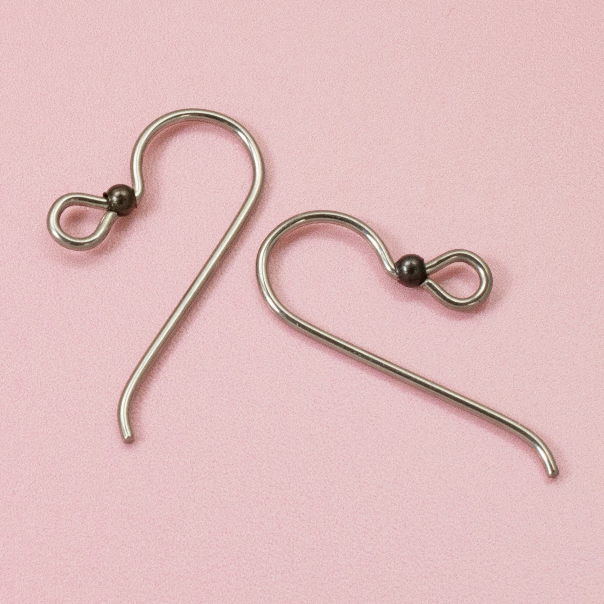 Hackberry Creek 10 gray niobium earring hooks with 2mm black bead accent. Hypoallergenic and made in USA.