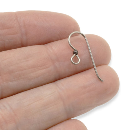 Hackberry Creek 10 gray niobium earring hooks with 2mm black bead accent, hypoallergenic and made in USA.